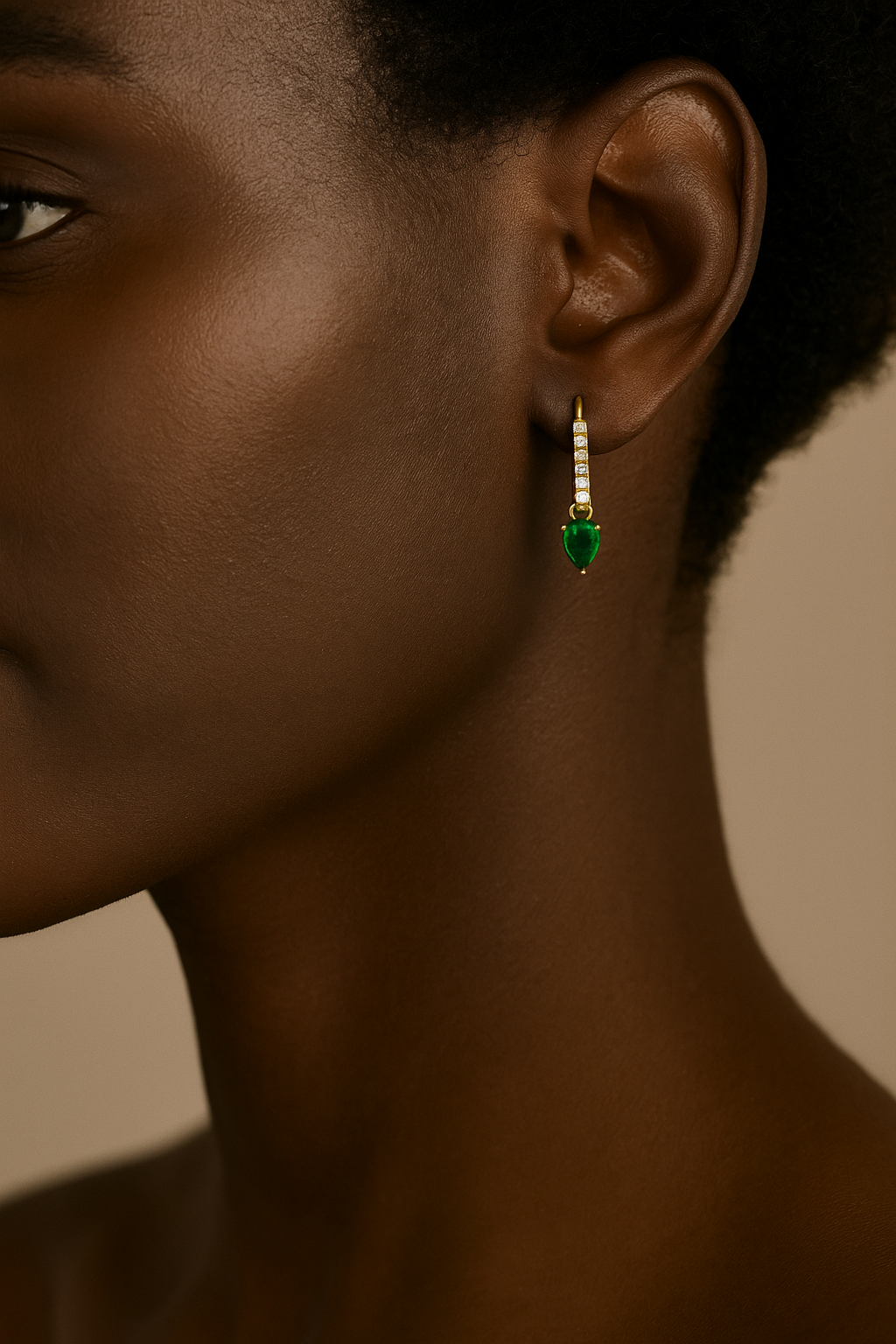 PEAR EMERALD HOOPS
